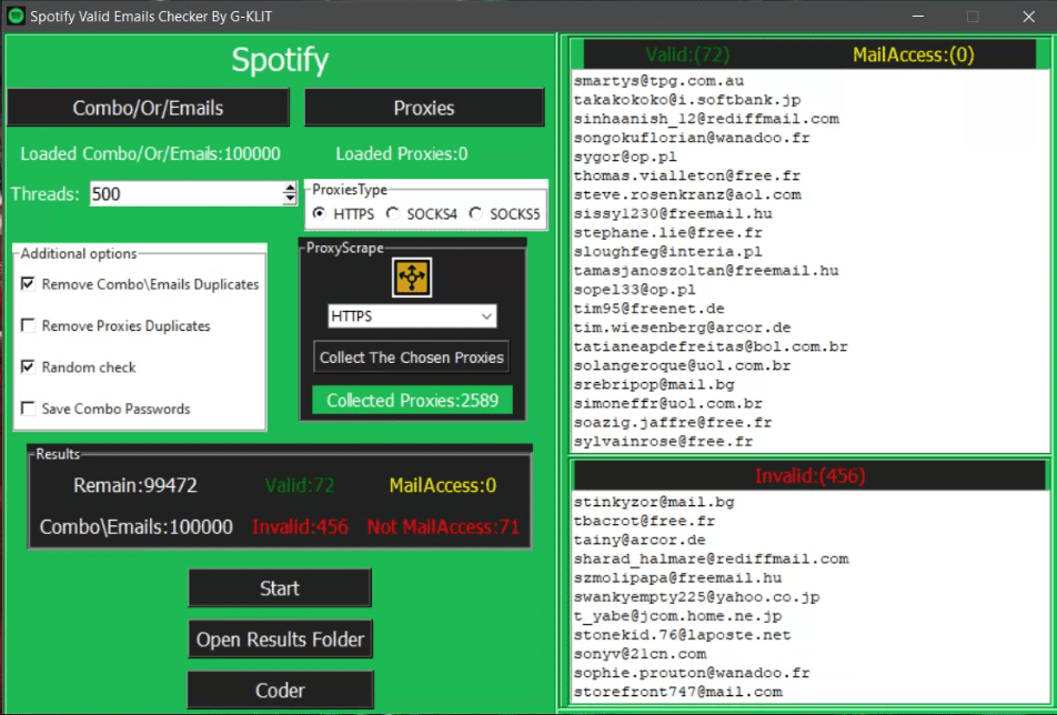 Spotify Valid Emails Checker By G-KLITV2 + Email Access Checker *One Tool*